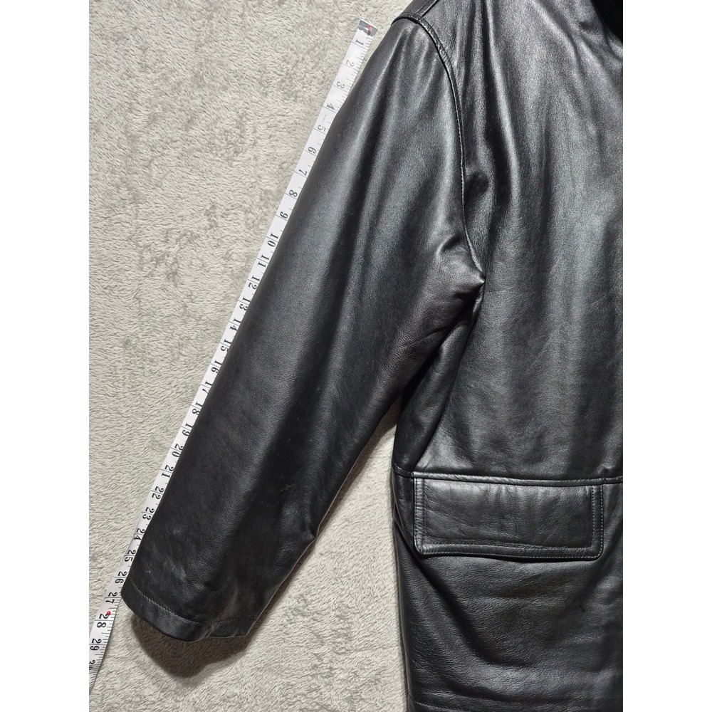 Mens Black Leather Car Coat Jacket Quilted Lining XXL Vintage Full Zip - Picture 8 of 9